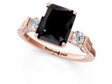 Rose gold Fancy Black Radiant Cut Brilliant Three-Stone Pave Band with Four-Prong Setting_1