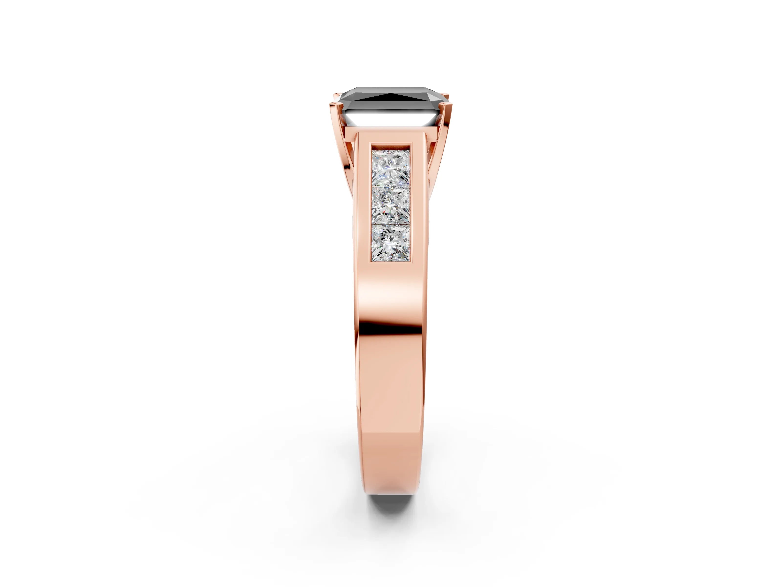 Rose gold Fancy Black Radiant Cut Cut Channel Set Solitaire Ring with Four-Prong Setting_2
