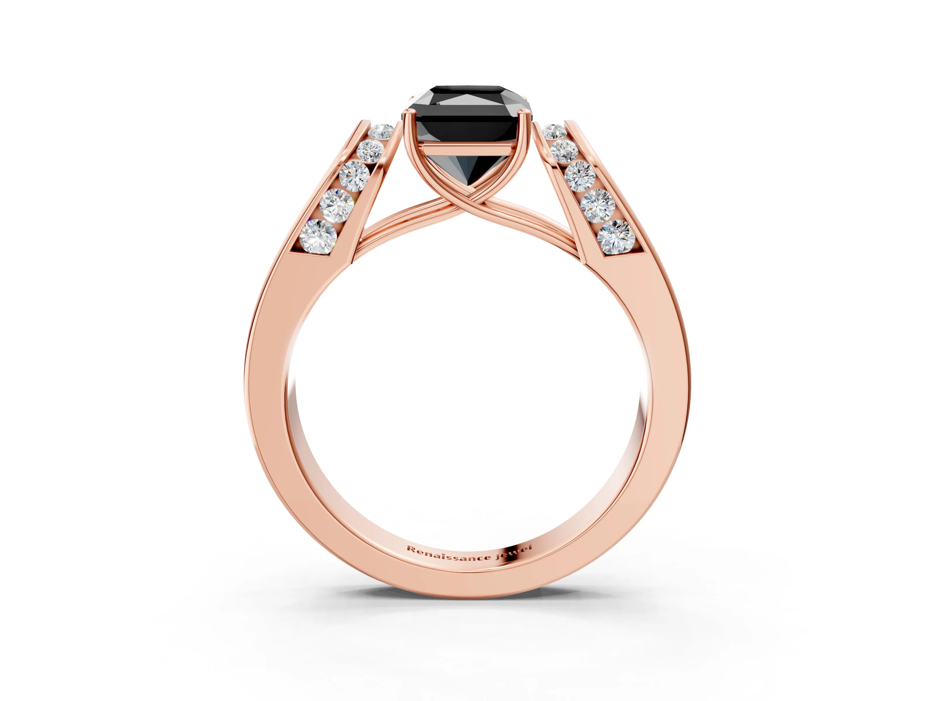 Rose gold Fancy Black Radiant Cut Cut Diamond Channel Set Solitaire Ring with Four-Prong Setting_3