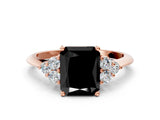 Rose gold Fancy Black Radiant Cut Cut Diamond Cluster Ring with Solitaire Band and Four-Prong Setting
