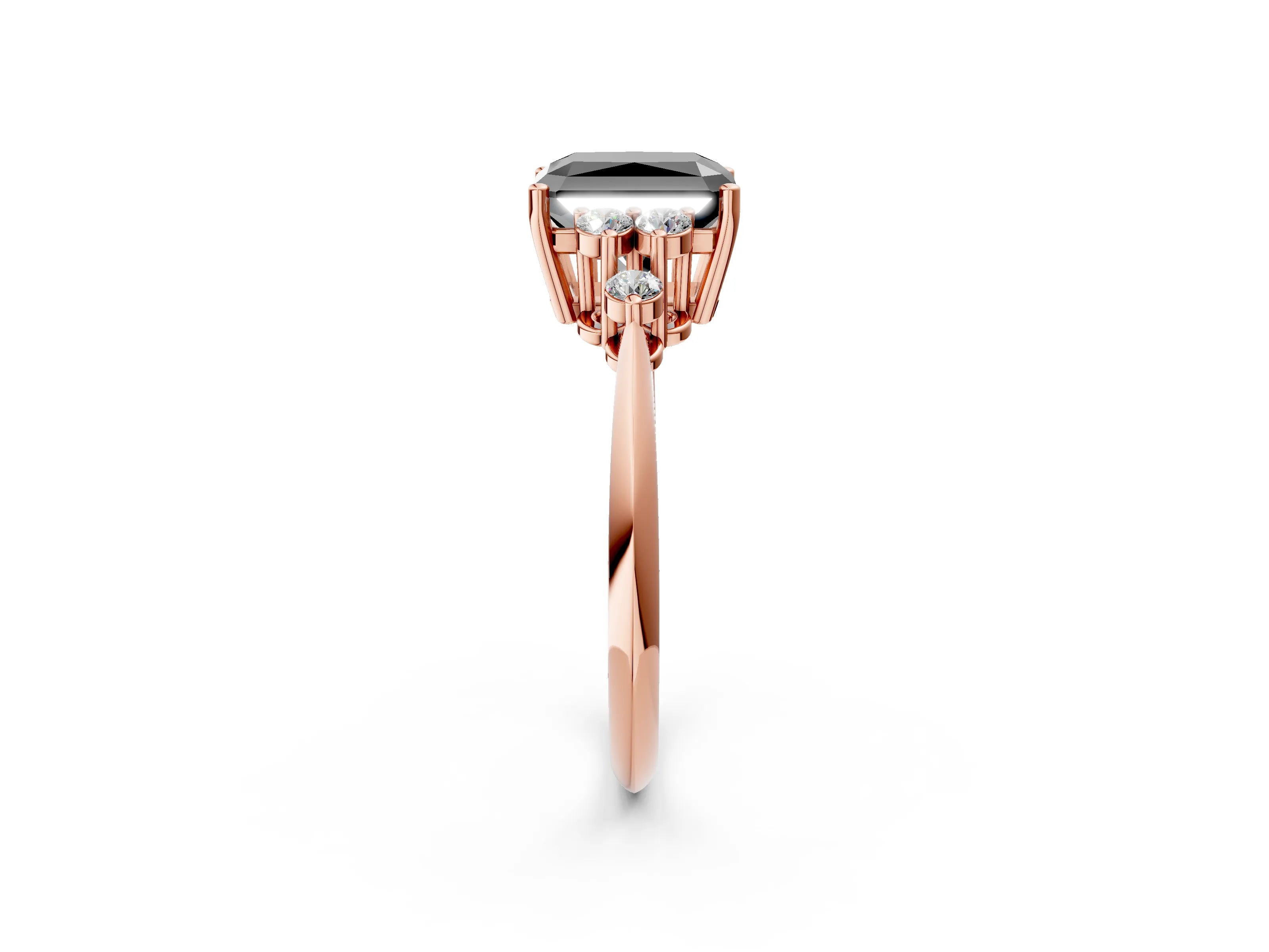 Rose gold Fancy Black Radiant Cut Cut Diamond Cluster Ring with Solitaire Band and Four-Prong Setting_2
