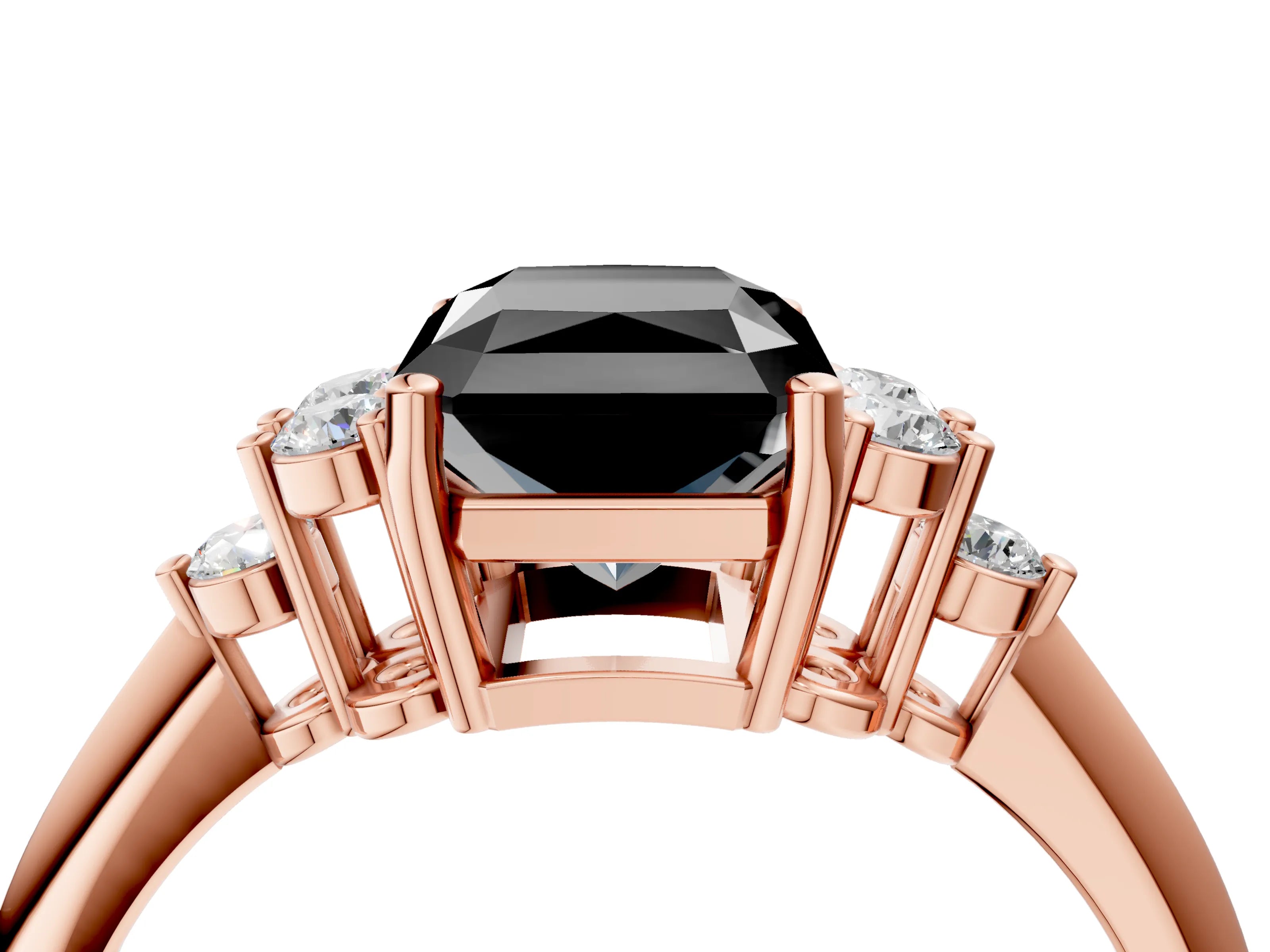Rose gold Fancy Black Radiant Cut Cut Diamond Cluster Ring with Solitaire Band and Four-Prong Setting_4