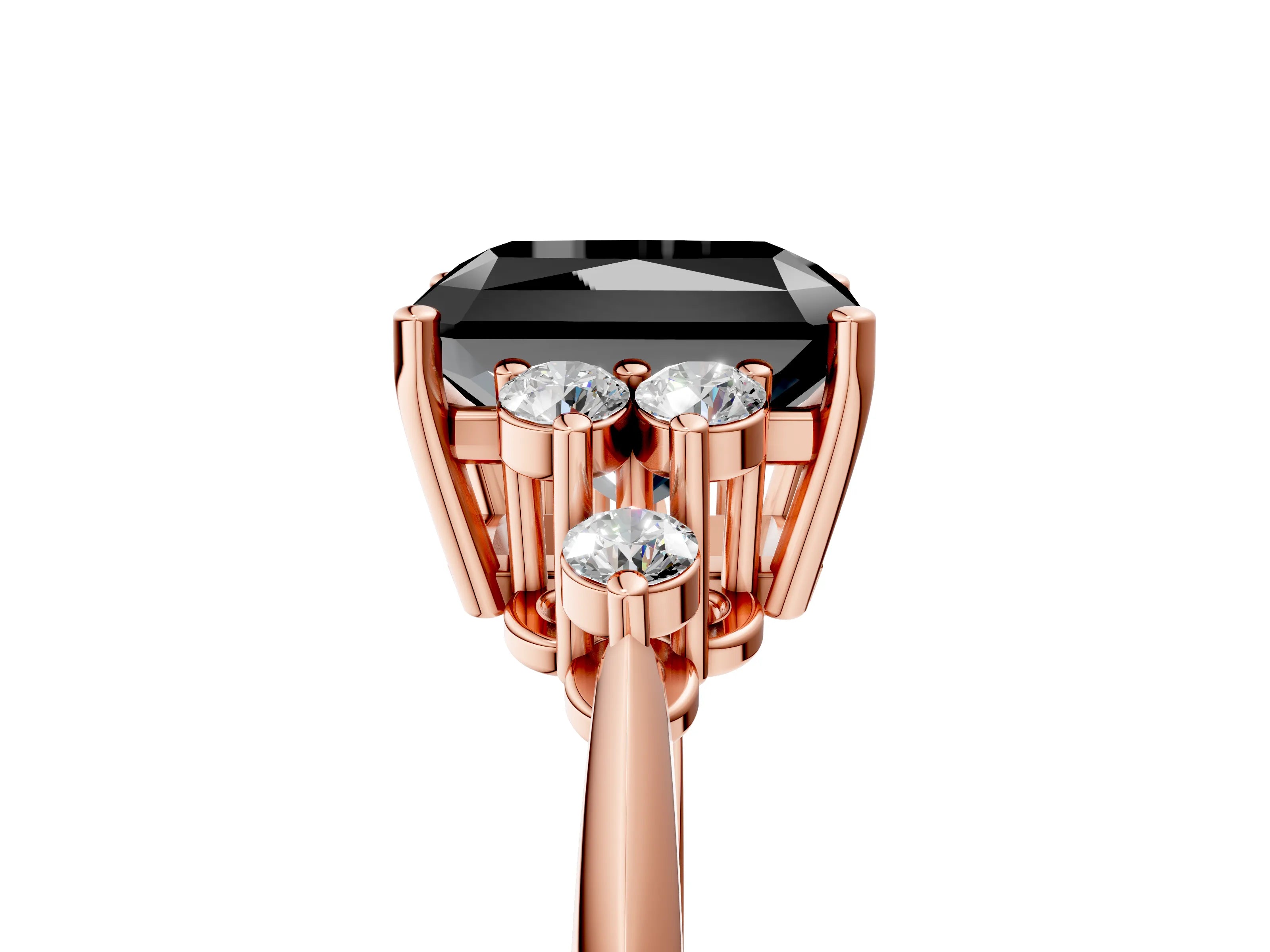 Rose gold Fancy Black Radiant Cut Cut Diamond Cluster Ring with Solitaire Band and Four-Prong Setting_5