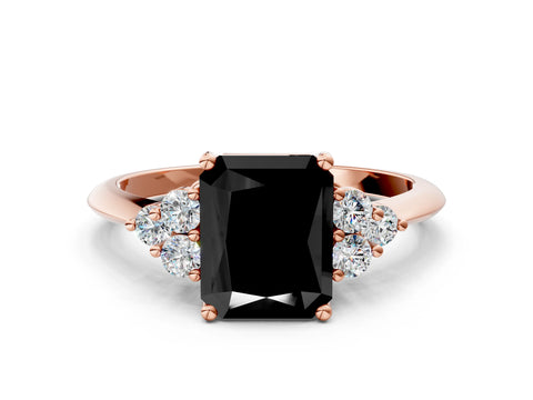 Rose gold Fancy Black Radiant Cut Cut Diamond Cluster Ring with Solitaire Band and Four-Prong Setting