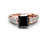 Rose gold Fancy Black Radiant Cut Cut Diamond Engagement Ring with Pavé Band and Four-Prong Setting