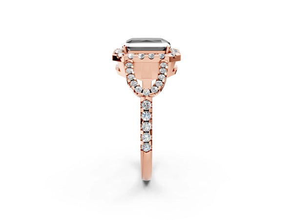 Rose Gold Radiant Cut Split Shank Pave Halo Engagement Ring Setting for Black Center
