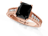 Rose gold Fancy Black Radiant Cut Cut Diamond Milgrain Pave Band Four-Prong Setting Ring_4