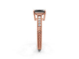 Rose gold Fancy Black Radiant Cut Cut Diamond Milgrain Pave Band Four-Prong Setting Ring_5