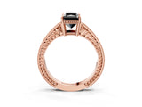 Rose gold Fancy Black Radiant Cut Cut Diamond Milgrain Pave Band Four-Prong Setting Ring_6