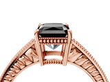 Rose gold Fancy Black Radiant Cut Cut Diamond Milgrain Pave Band Four-Prong Setting Ring_7