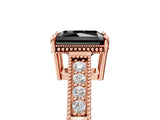 Rose gold Fancy Black Radiant Cut Cut Diamond Milgrain Pave Band Four-Prong Setting Ring_8