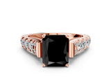 Rose gold Fancy Black Radiant Cut Cut Diamond Pavé Band Solitaire with Four-Prong Setting