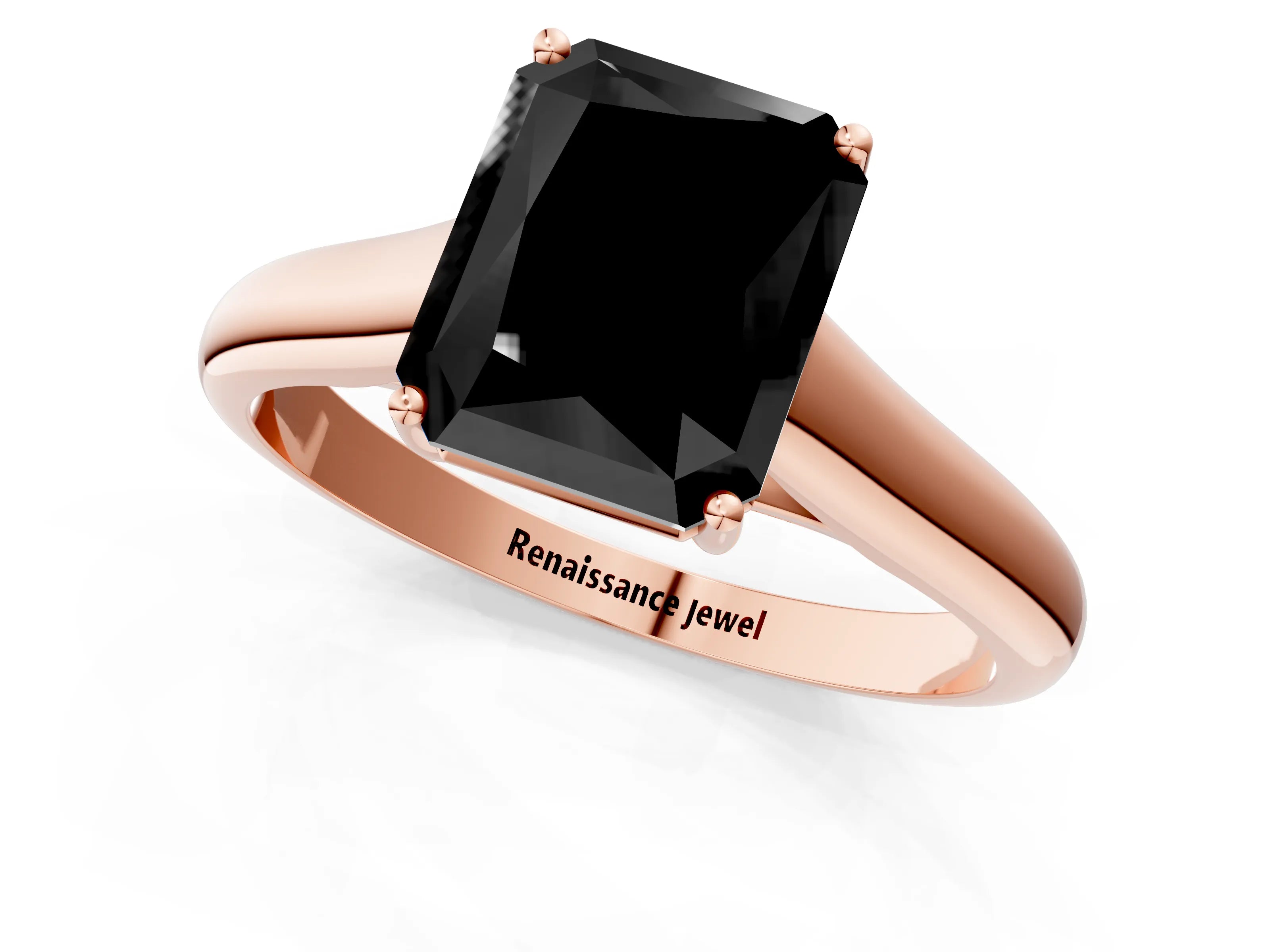 Rose gold Fancy Black Radiant Cut Cut Diamond Solitaire Engagement Ring with Tapered Plain Band and Four-Prong Setting_1