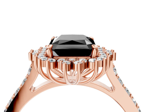 Rose gold Fancy Black Radiant Cut Cut Diamond Sunburst Halo Engagement Ring with Pavé Band_4