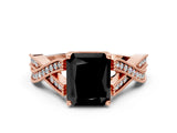 Rose gold Fancy Black Radiant Cut Cut Diamond Twisted Band with Milgrain Pave Setting and Four-Prong Setting