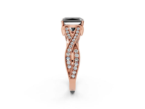 Rose gold Fancy Black Radiant Cut Cut Diamond Twisted Band with Milgrain Pave Setting and Four-Prong Setting_2