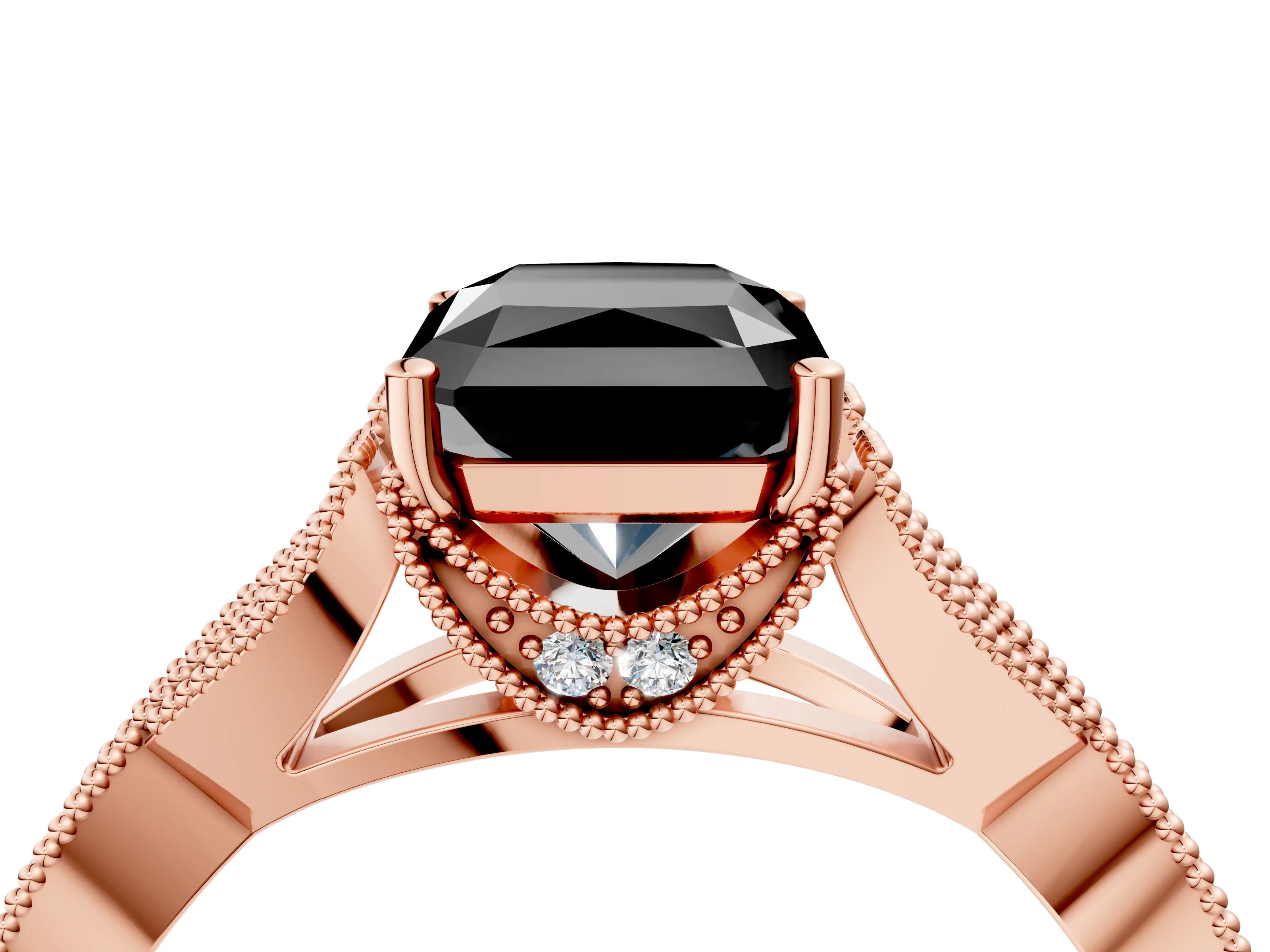 Rose gold Fancy Black Radiant Cut Cut Diamond Twisted Band with Milgrain Pave Setting and Four-Prong Setting_4