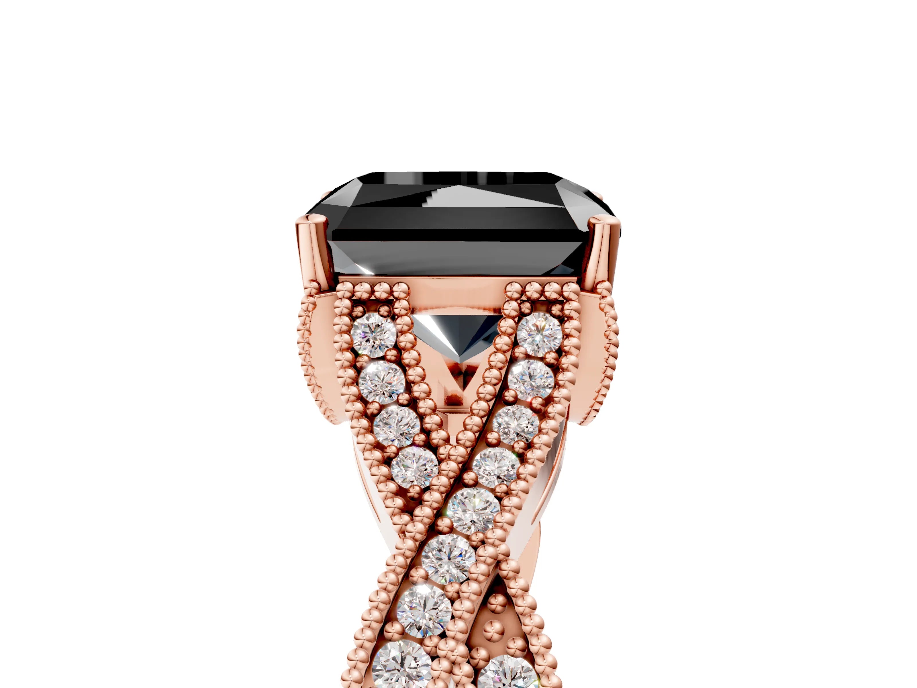 Rose gold Fancy Black Radiant Cut Cut Diamond Twisted Band with Milgrain Pave Setting and Four-Prong Setting_5