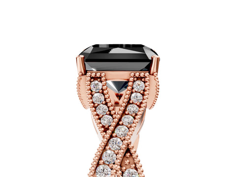 Rose gold Fancy Black Radiant Cut Cut Diamond Twisted Band with Milgrain Pave Setting and Four-Prong Setting_5