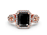 Rose gold Fancy Black Radiant Cut Cut Halo Diamond Infinity Band with Four-Prong Setting