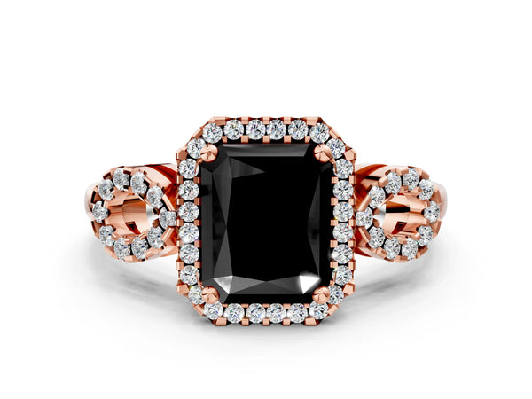 Rose Gold Radiant Cut Pave Infinity Halo Engagement Ring Setting for Black Center