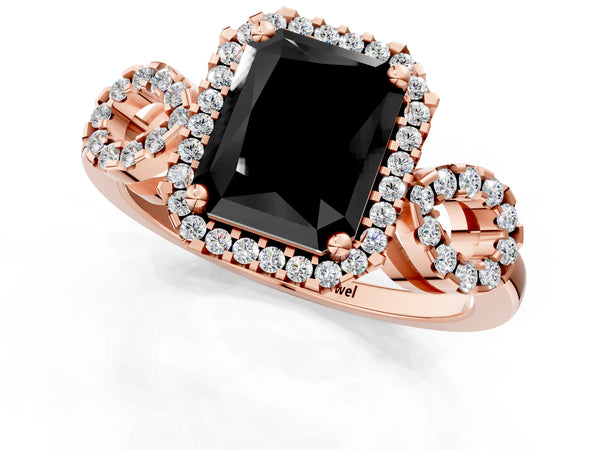 Rose Gold Radiant Cut Pave Infinity Halo Engagement Ring Setting for Black Center
