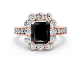 Rose gold Fancy Black Radiant Cut Cut Halo Diamond Pavé Engagement Ring with Milgrain Detailing