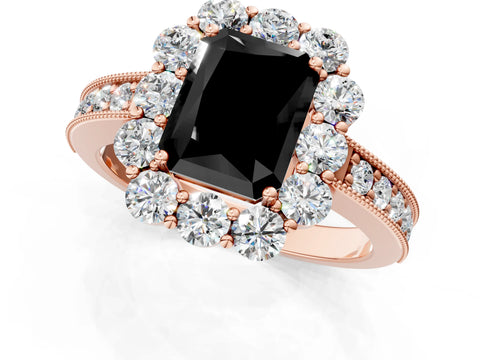 Rose gold Fancy Black Radiant Cut Cut Halo Diamond Pavé Engagement Ring with Milgrain Detailing_1