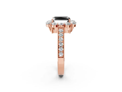 Rose gold Fancy Black Radiant Cut Cut Halo Diamond Pavé Engagement Ring with Milgrain Detailing_2