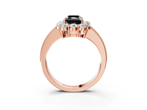 Rose gold Fancy Black Radiant Cut Cut Halo Diamond Pavé Engagement Ring with Milgrain Detailing_3