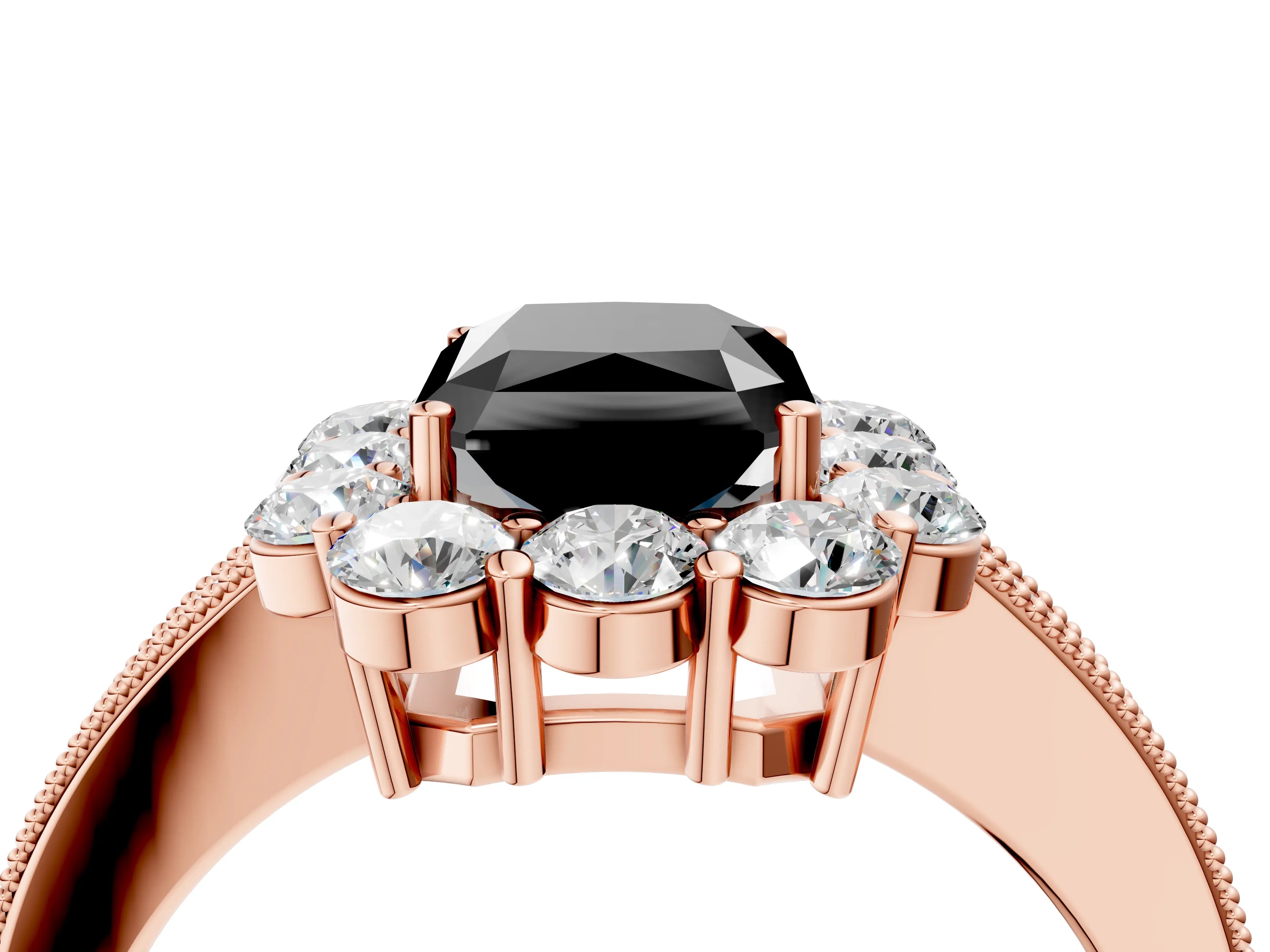 Rose gold Fancy Black Radiant Cut Cut Halo Diamond Pavé Engagement Ring with Milgrain Detailing_4