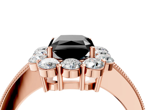 Rose gold Fancy Black Radiant Cut Cut Halo Diamond Pavé Engagement Ring with Milgrain Detailing_4