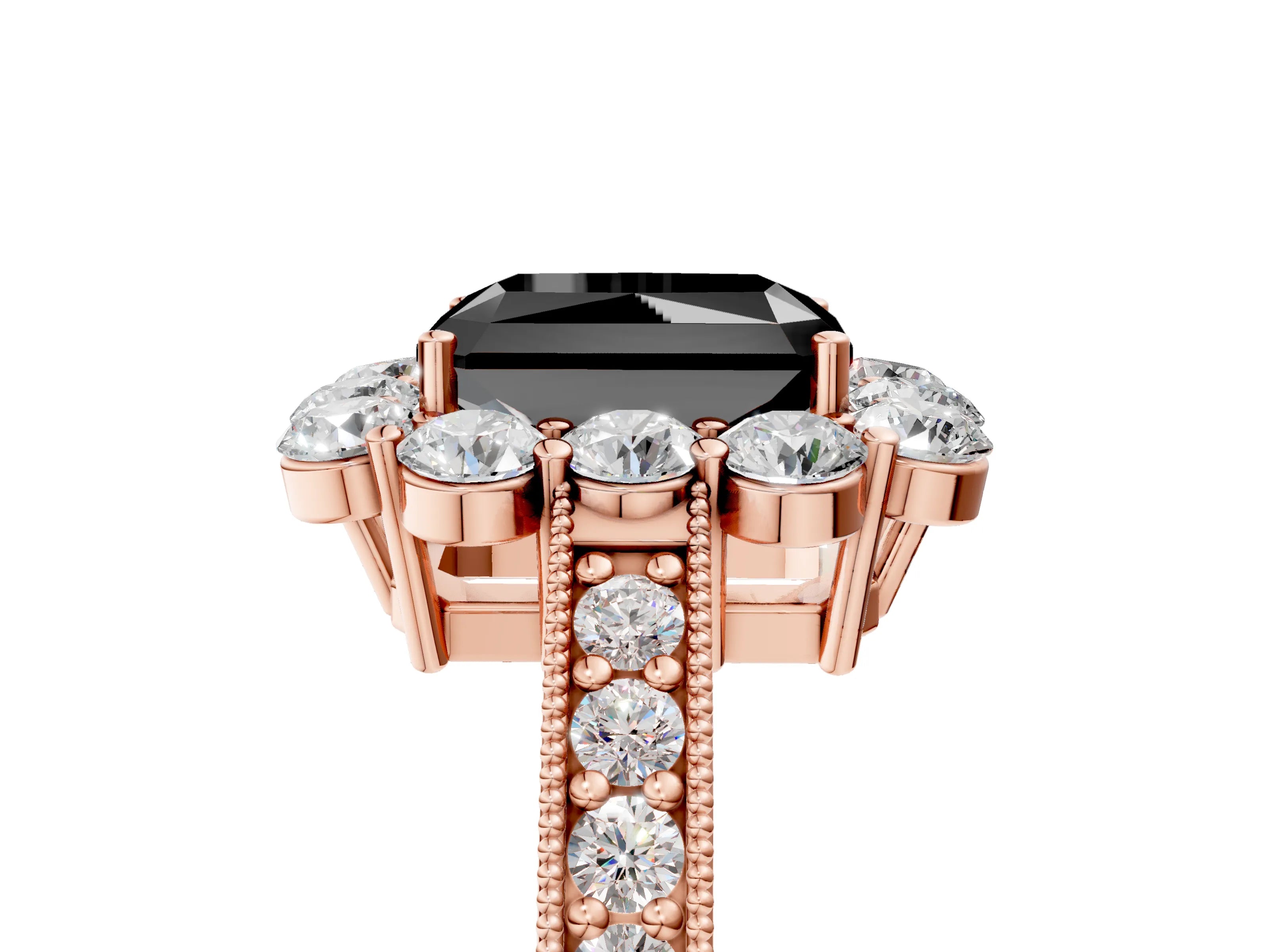 Rose gold Fancy Black Radiant Cut Cut Halo Diamond Pavé Engagement Ring with Milgrain Detailing_5