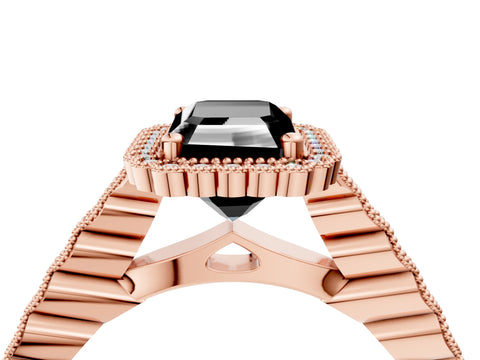 Rose gold Fancy Black Radiant Cut Cut Halo Pavé Solitaire Ring with Milgrain Band_4