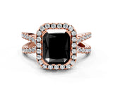 Rose gold Fancy Black Radiant Cut Cut Halo Split Shank Pave Set Ring