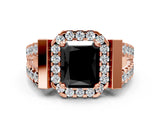 Rose gold Fancy Black Radiant Cut Cut Halo Split Shank Prong Set Ring