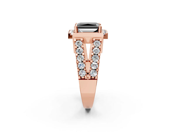 Rose Gold Radiant Cut Halo Split Shank Engagement Ring Setting for Black Center