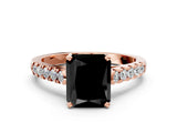 Rose gold Fancy Black Radiant Cut Cut Pavé Band Solitaire Ring with Four-Prong Setting