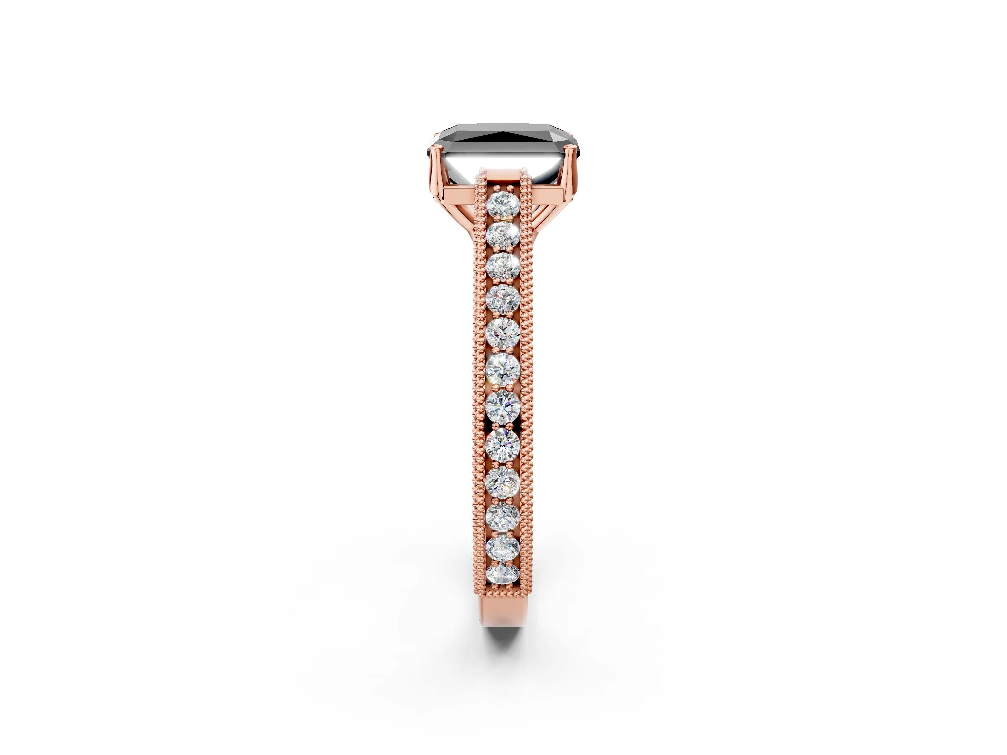 Rose gold Fancy Black Radiant Cut Cut Pave Band Milgrain Solitaire Ring_13