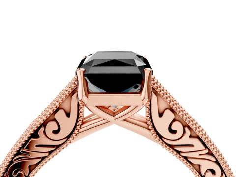 Rose gold Fancy Black Radiant Cut Cut Pave Band Milgrain Solitaire Ring_15