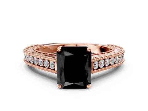 Rose gold Fancy Black Radiant Cut Cut Pave Band Milgrain Solitaire Ring_23