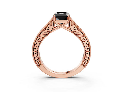 Rose gold Fancy Black Radiant Cut Cut Pave Band Milgrain Solitaire Ring_26
