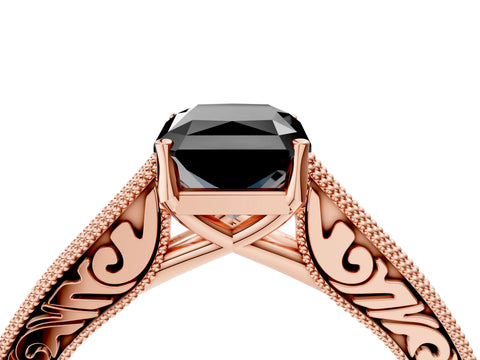 Rose gold Fancy Black Radiant Cut Cut Pave Band Milgrain Solitaire Ring_4