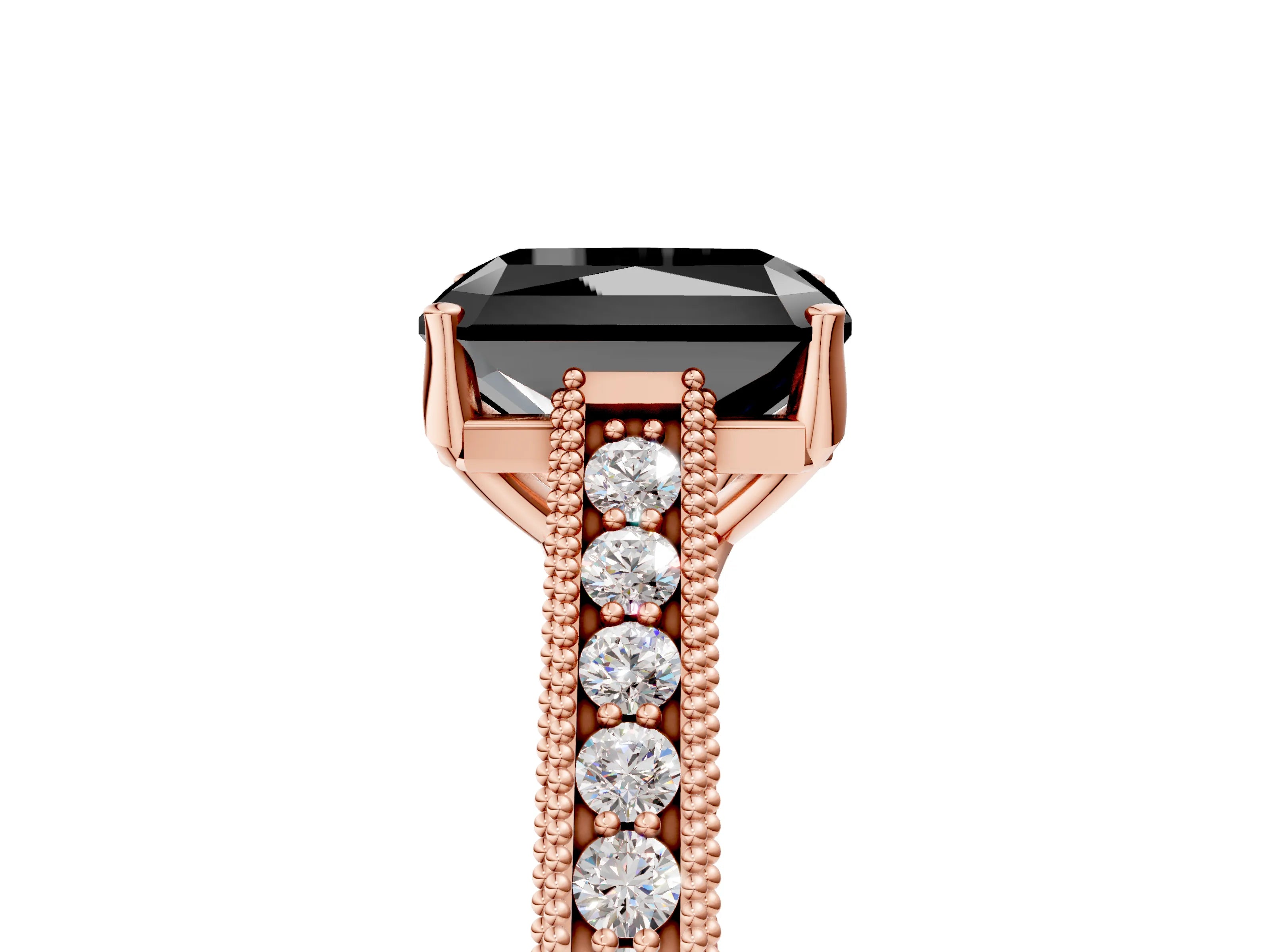 Rose gold Fancy Black Radiant Cut Cut Pave Band Milgrain Solitaire Ring_5