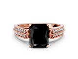 Rose gold Fancy Black Radiant Cut Cut Pave Split Shank Engagement Ring with Four-Prong Setting