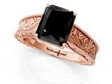 Rose gold Fancy Black Radiant Cut Cut Solitaire Engraved Band with Four-Prong Setting_1