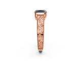 Rose gold Fancy Black Radiant Cut Cut Solitaire Engraved Band with Four-Prong Setting_2