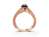 Rose gold Fancy Black Radiant Cut Cut Solitaire Engraved Band with Four-Prong Setting_3