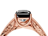 Rose gold Fancy Black Radiant Cut Cut Solitaire Engraved Band with Four-Prong Setting_4