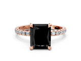 Rose gold Fancy Black Radiant Cut Diamond Brilliant Solitaire Ring with Pavé Band and Four-Prong Setting_12